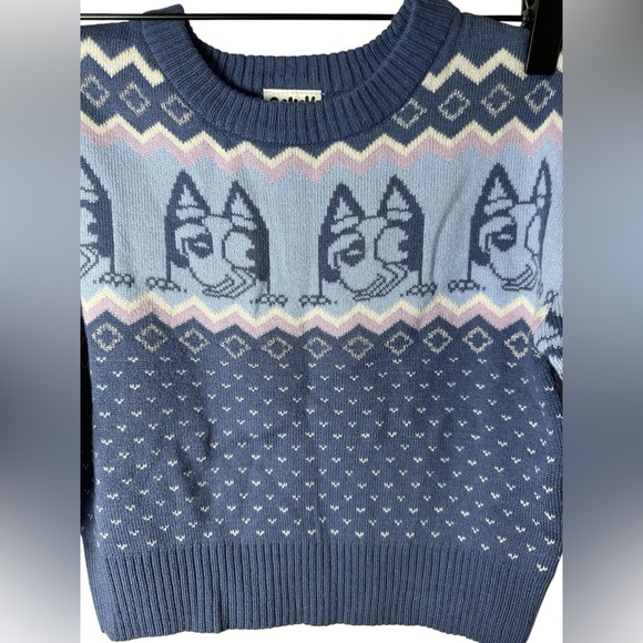 Bluey Kids Sweater Pullover Knit Fair Isle Jumper XS 4/5 Blue - Picture 5 of 8